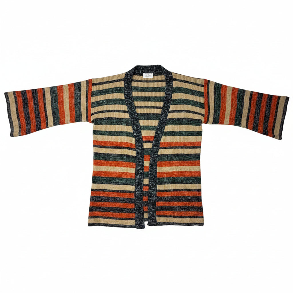 Womens Striped Knit Cardigan Sweater Jacket Open Front Long Sleeve Size S