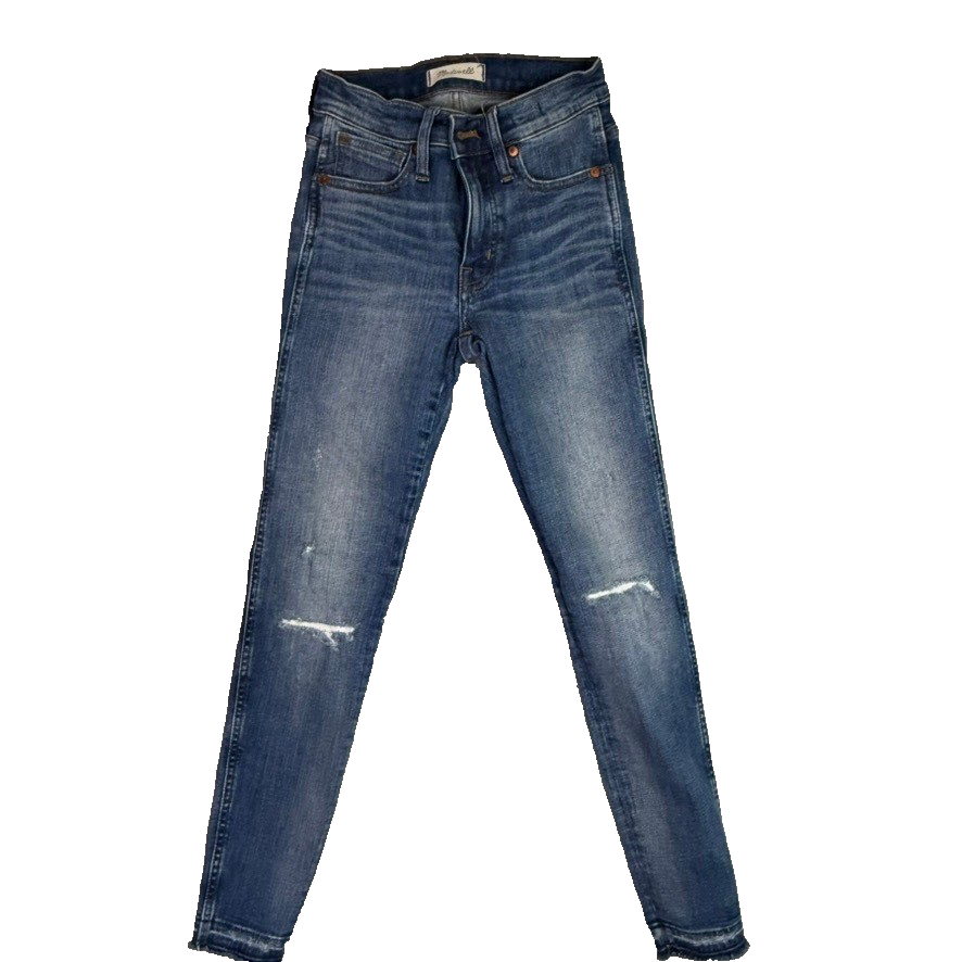 Madewell Jeans Mid Rise Skinny Distressed Frayed Hem Blue Denim Women's 23 x 28