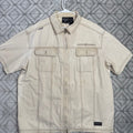 Rocawear Men's Tan Short Sleeve Zip Up Workwear Shirt Casual Tan Size XL