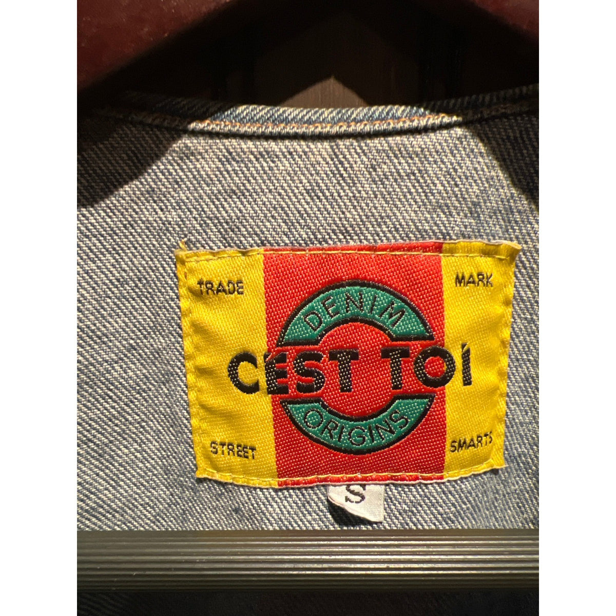 Vintage C'est Moi Denim Utility Vest Blue Longline Buckle Pocket Workwear XL