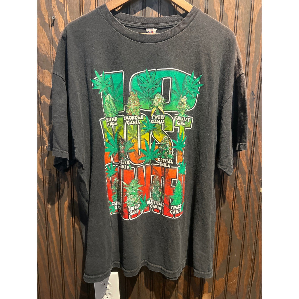 Vintage 10 Most Wanted Ganja Graphic T-Shirt Black Rasta Cannabis Weed Mens XL