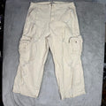 American Bazi Cream Distressed Cargo Pants Wide Leg Cropped Ripped Baggy Pants