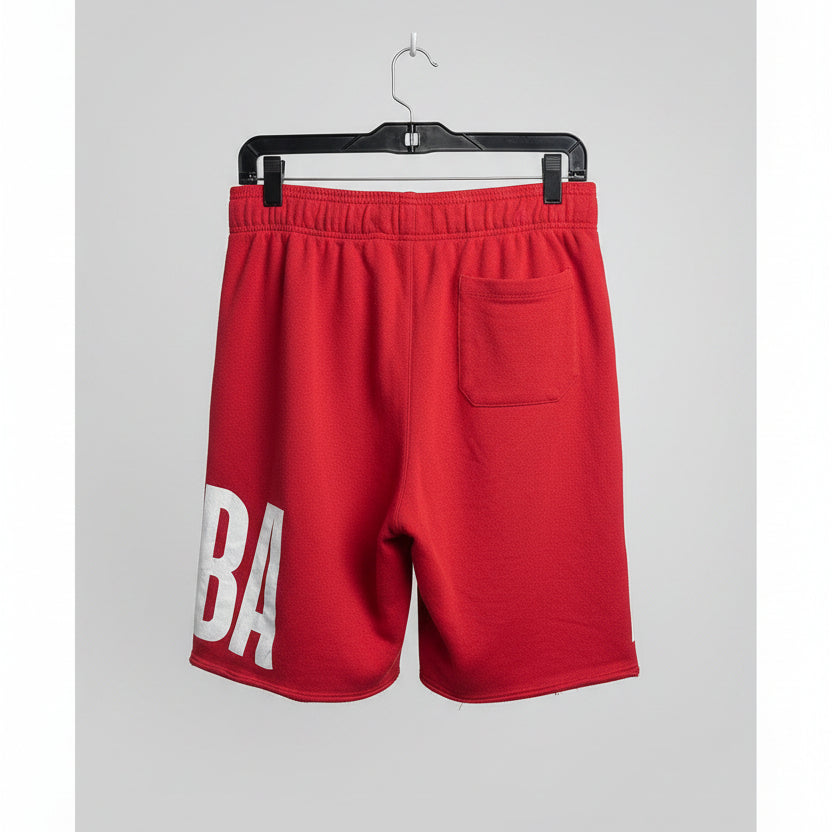 NBA Mens Fleece Sweat Short Red Basketball Graphic Raw Hem Elastic Waist Pockets