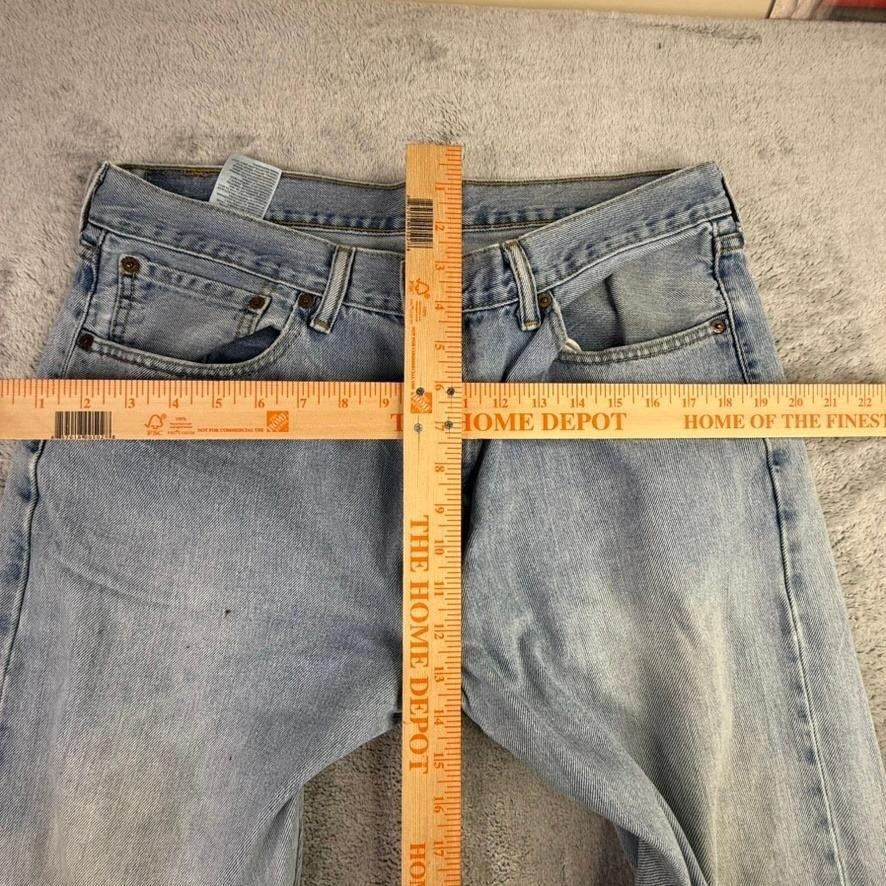 Levis 505 Regular Fit Straight Leg Light Wash Blue Denim Jeans Mens 36x32