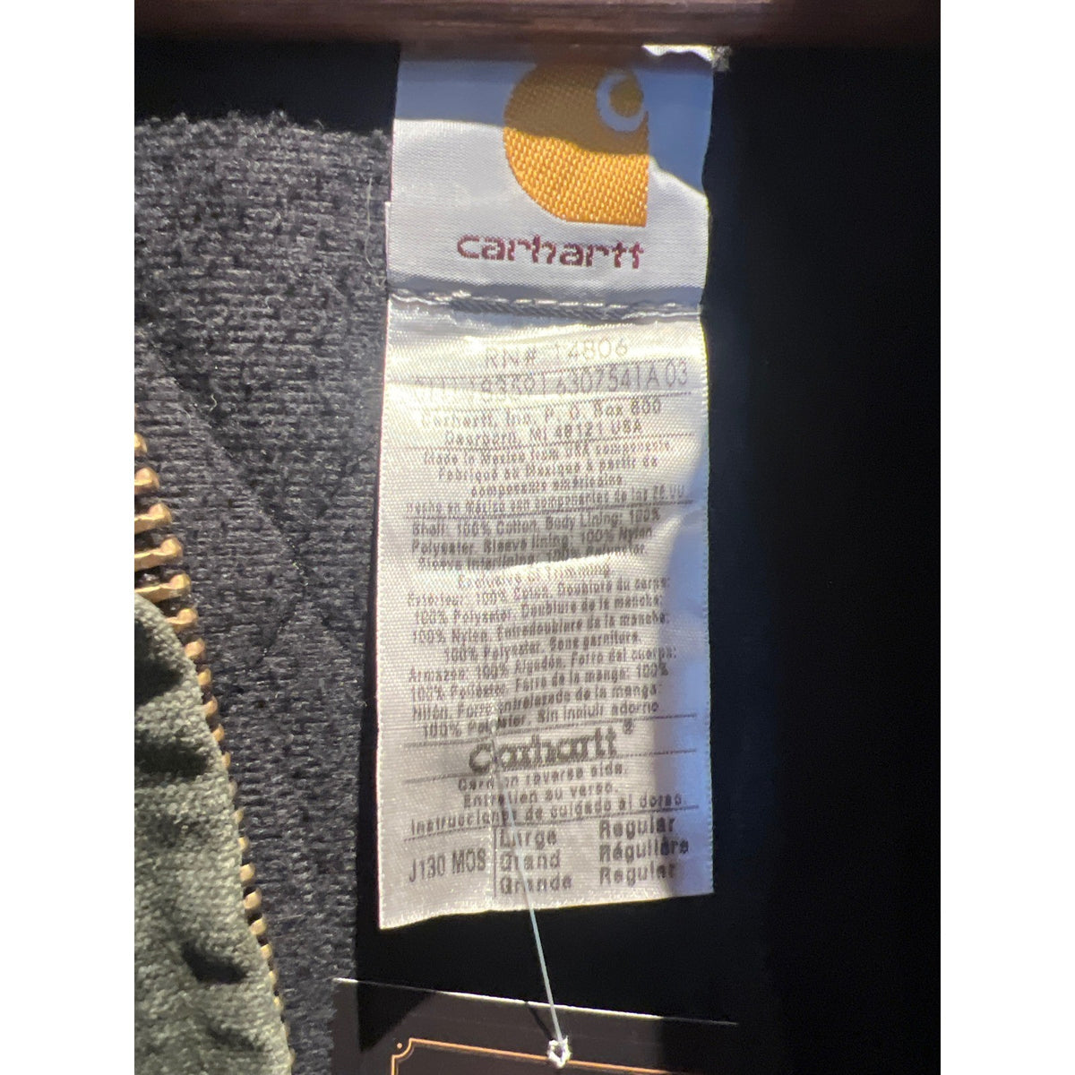 Carhartt J130 MOS Moss Green Active Jacket Quilted Flannel Lined Mens Large