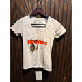 Hooters Graphic V-Neck T-Shirt Womens Small White Short Sleeve Owl Logo Tee