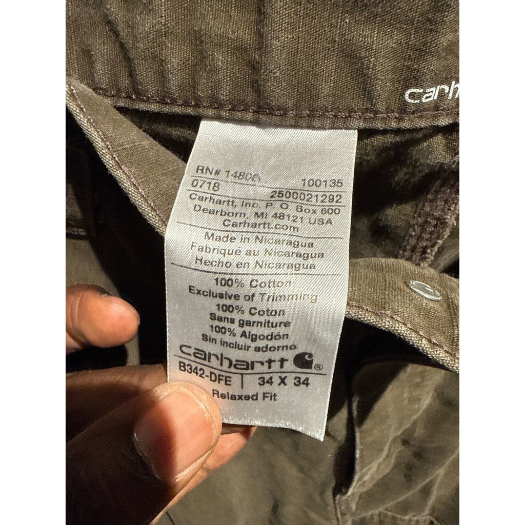 Carhartt Relaxed Fit Cargo Pants Mens 34x33 Olive Khaki Canvas double knee