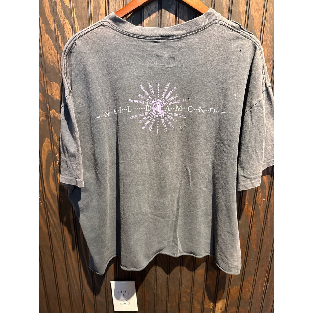 Vintage Neil Diamond Distressed Graphic T-Shirt Faded Black 90s Rock Tee L XL