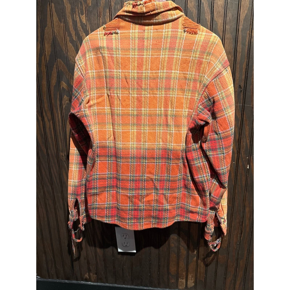 Gallery Dept Distressed Flannel Shirt Orange Red Plaid Button Down Mens Large
