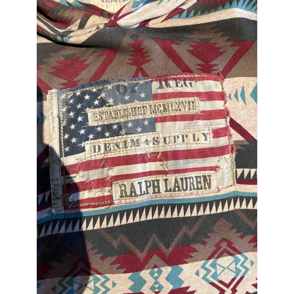 Denim & Supply Ralph Lauren Mens XXL Southwestern Aztec Flag Patch Hoodie Multi