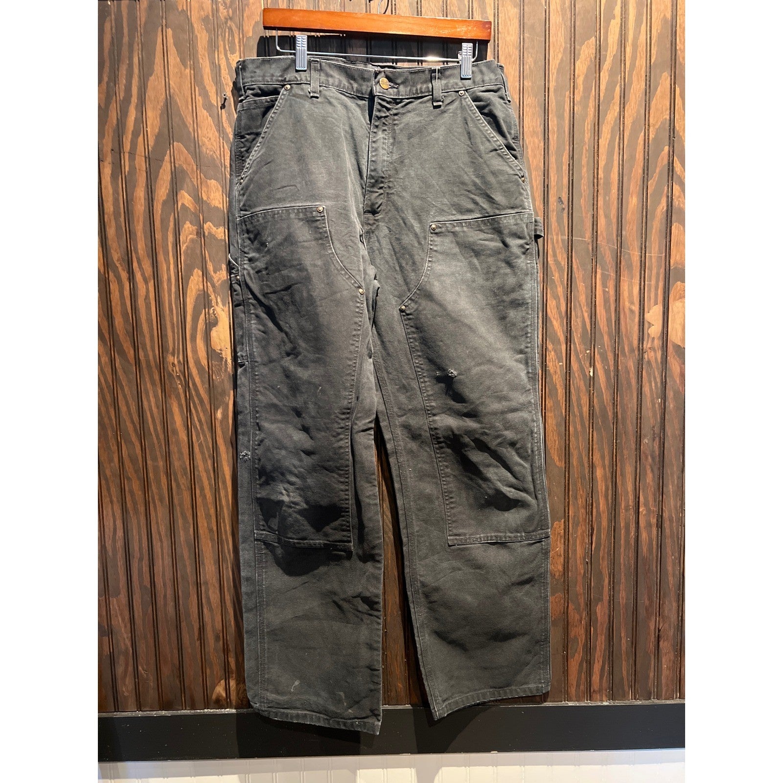 Carhartt B136 BLK Double Knee Work Pants Mens 34x32 Black Loose Fit Carpenter