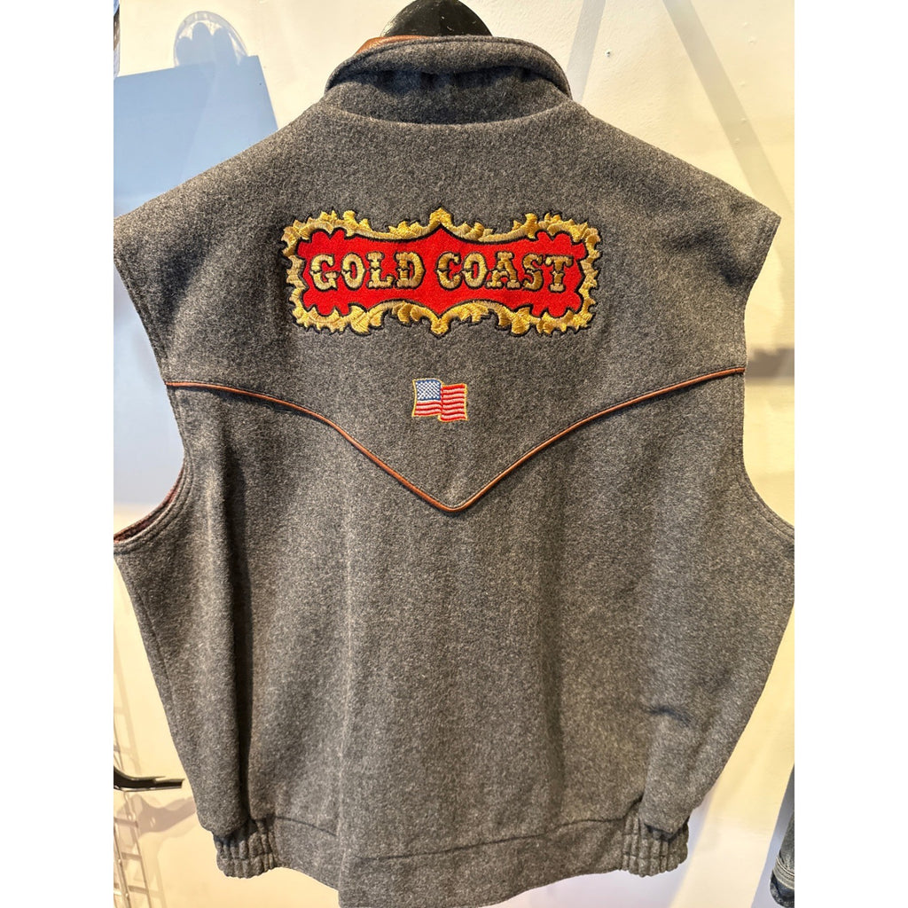 Gold Coast Mens 2005 Wrangler National Finals Rodeo Wool Leather Vest Grey XL