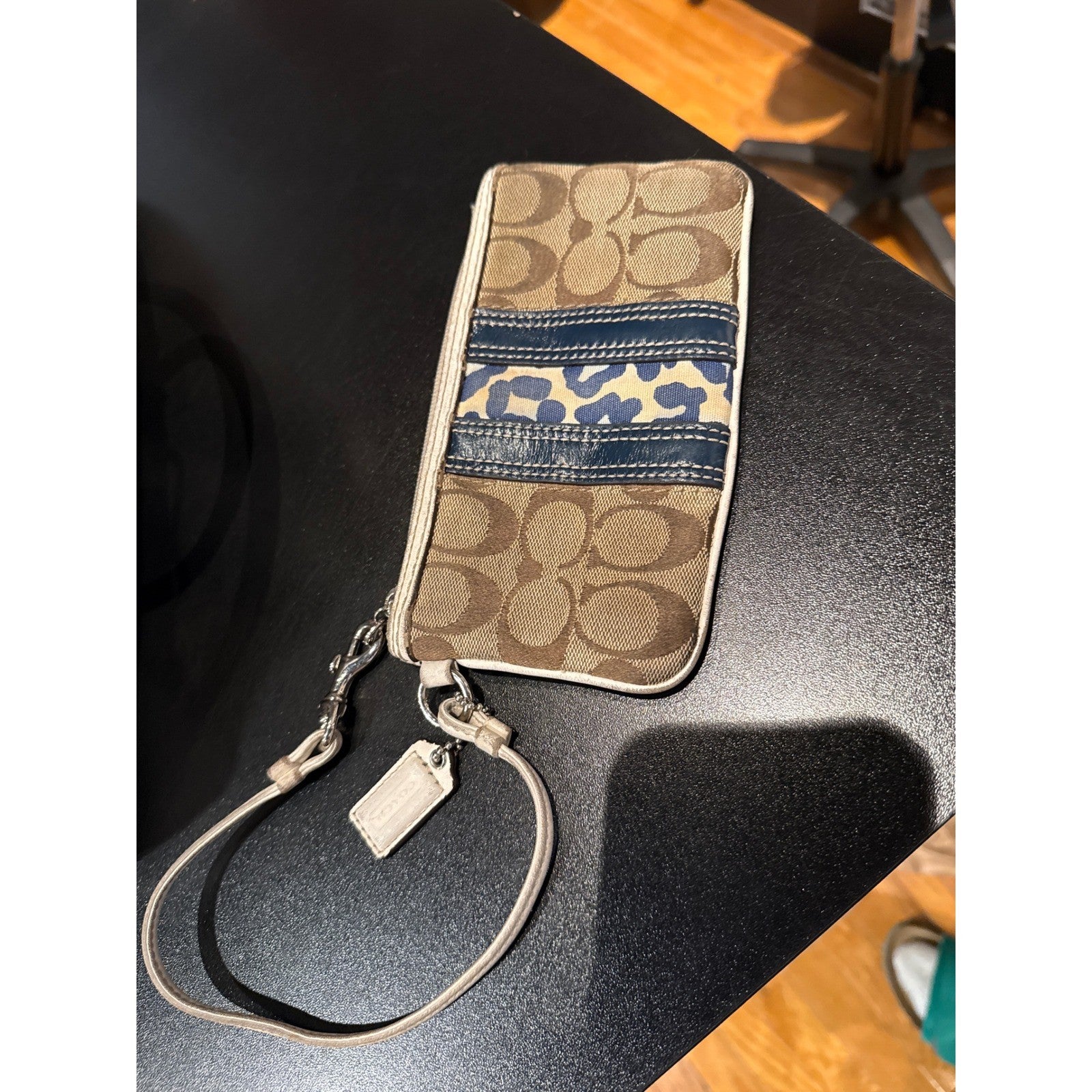 Coach Hampton Signature Satchel & Wristlet Blue Leopard Stripe F13073 Brown W