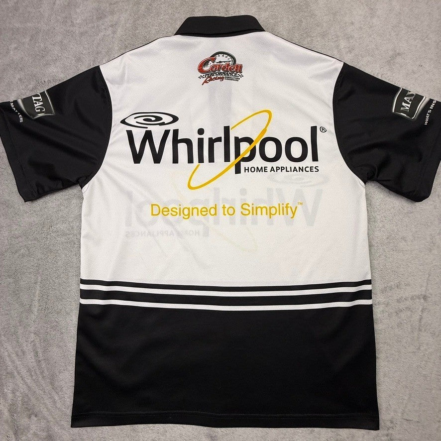 Mens Whirlpool Racing Experience Polo Shirt Black White Short Sleeve Size M