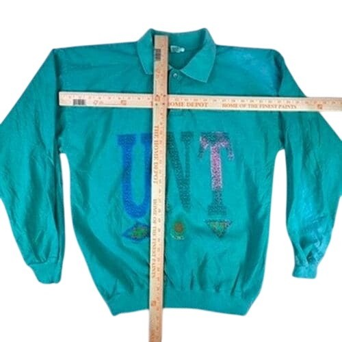 Vintage UNT University of North Texas Polo Sweatshirt Teal Green Mens XL USAMade