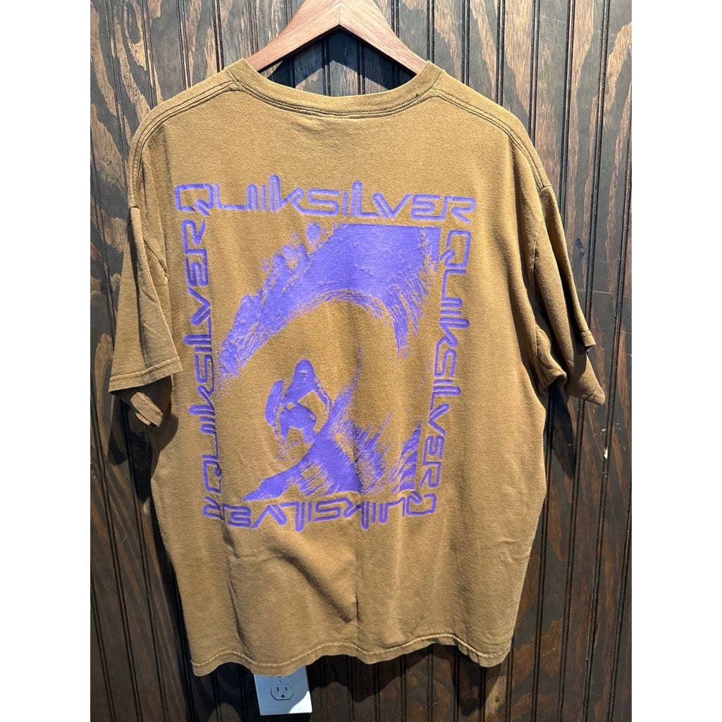Quiksilver Mens Graphic T-Shirt Brown Ochre Purple Logo Surf Skate Tee XL