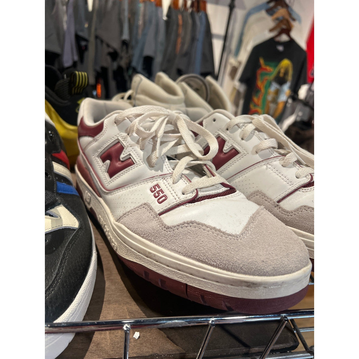 New Balance 550 White Burgundy Grey Leather Sneakers BB550WBG Low Top Mens