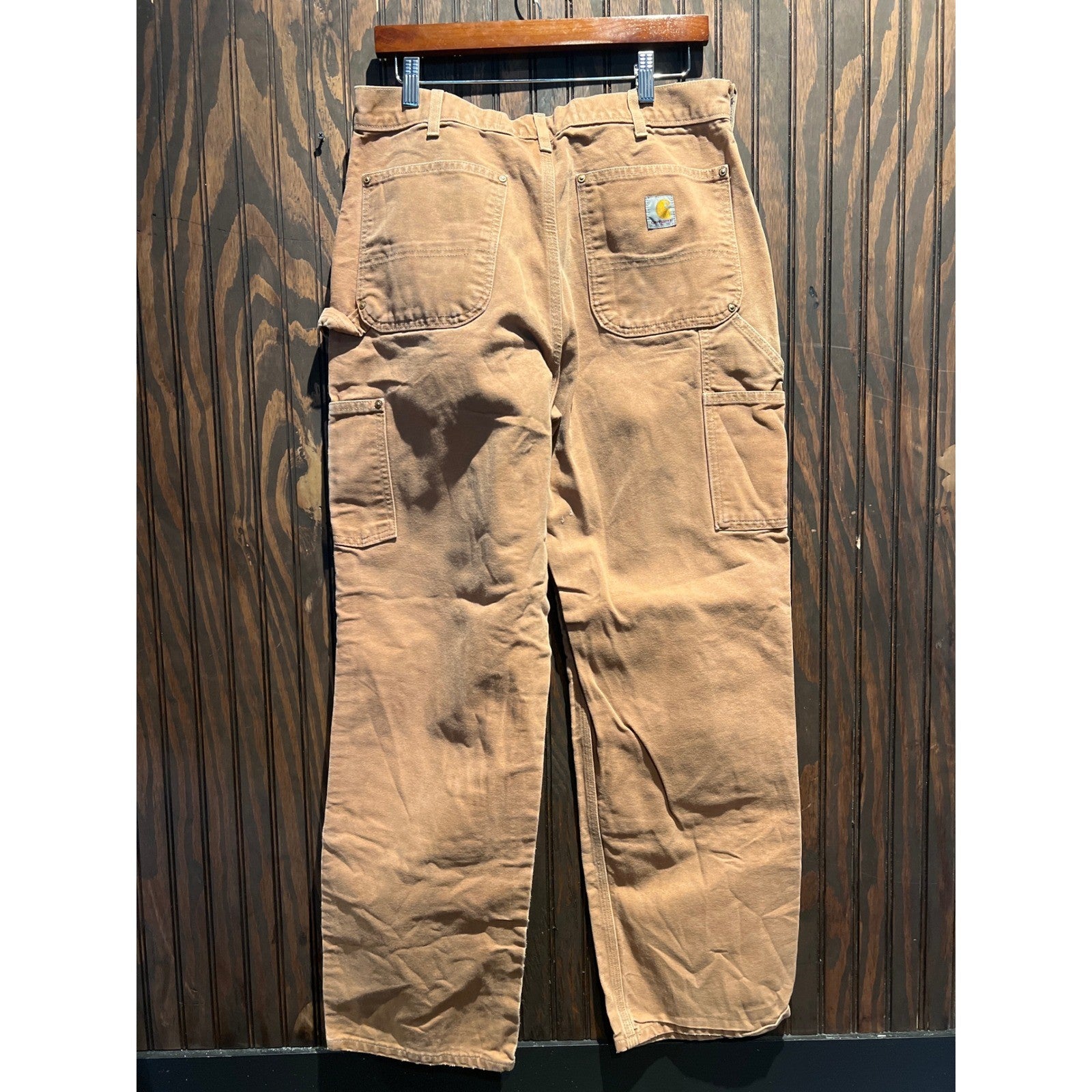 Carhartt B01 Loose Fit Double Front Work Dungaree Pants Brown Mens 34x32 USA