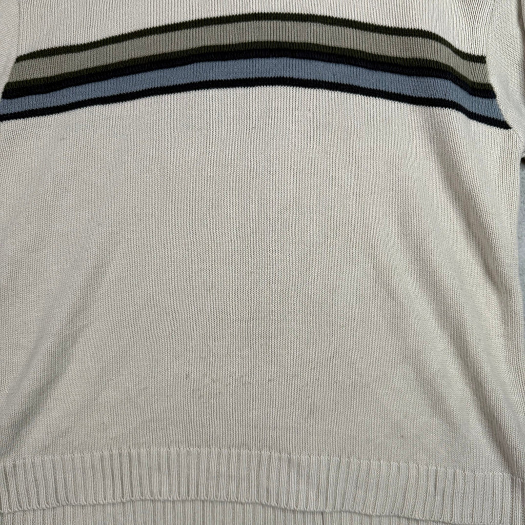 White Out Mens Large Crewneck Sweater Beige Stripe Long Sleeve Acrylic Knit