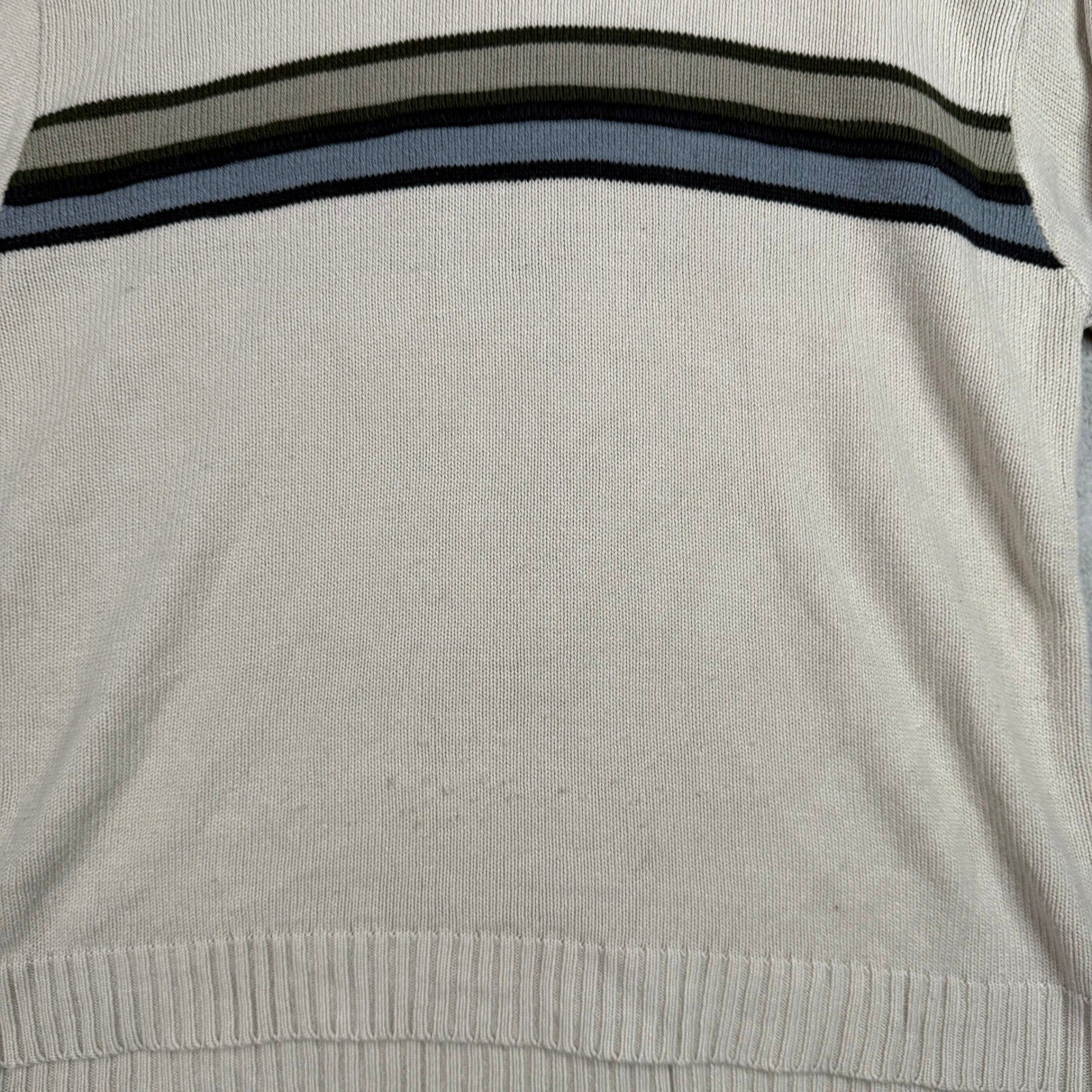 White Out Mens Large Crewneck Sweater Beige Stripe Long Sleeve Acrylic Knit