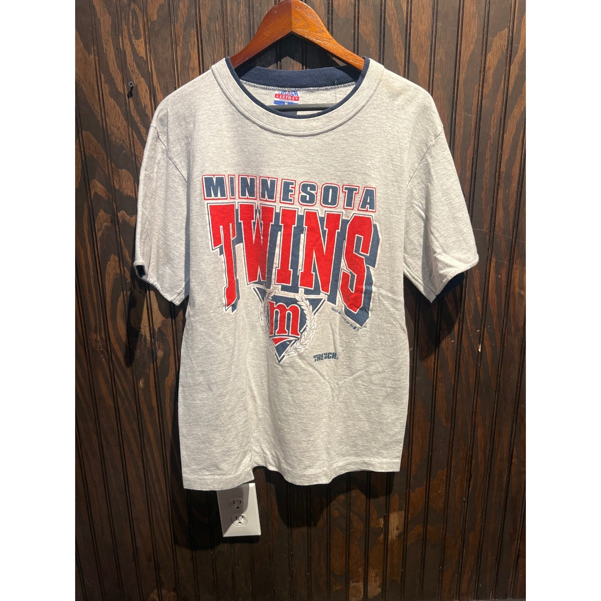 Vintage 1991 Minnesota Twins Trench Ultra Shirt Gray Navy Ringer MLB Mens Medium