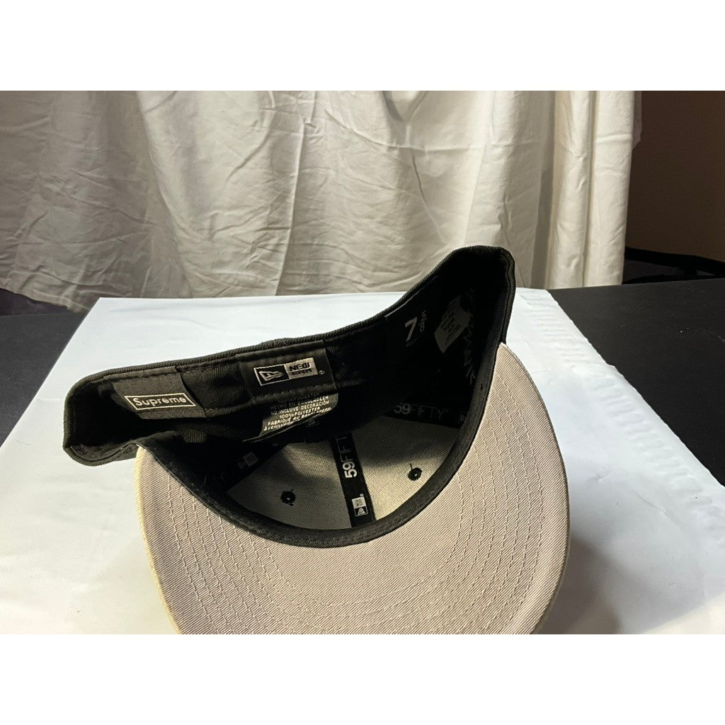 Supreme New Era 59FIFTY Fitted Cap Black Tan Box Logo Patch 7 5/8