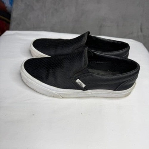 Vans Black Perforated Leather Slip On Sneakers Shoes Mens Size