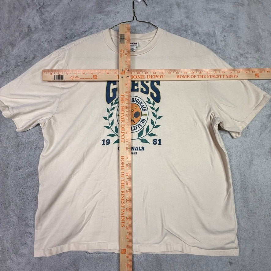 Guess Originals Cream Graphic T Shirt Mens Large L Short Sleeve Cotton Blend