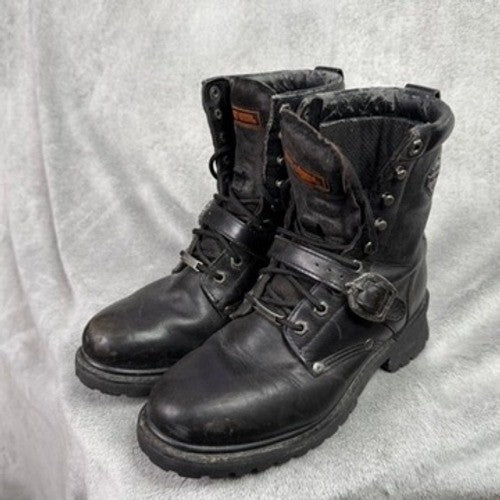 Harley Davidson Mens Black Leather Buckle Strap Motorcycle Boots Size 8 1/2