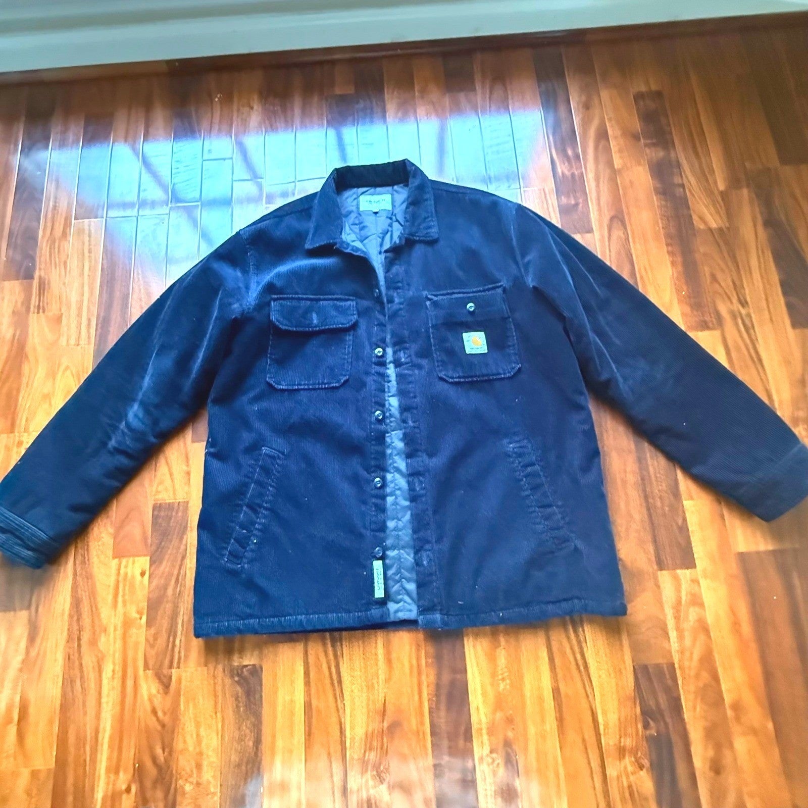 CARHARTT WIP CORDUROY MICHIGAN COAT WINTER Navy Corduroy Quilted Jacket XXL