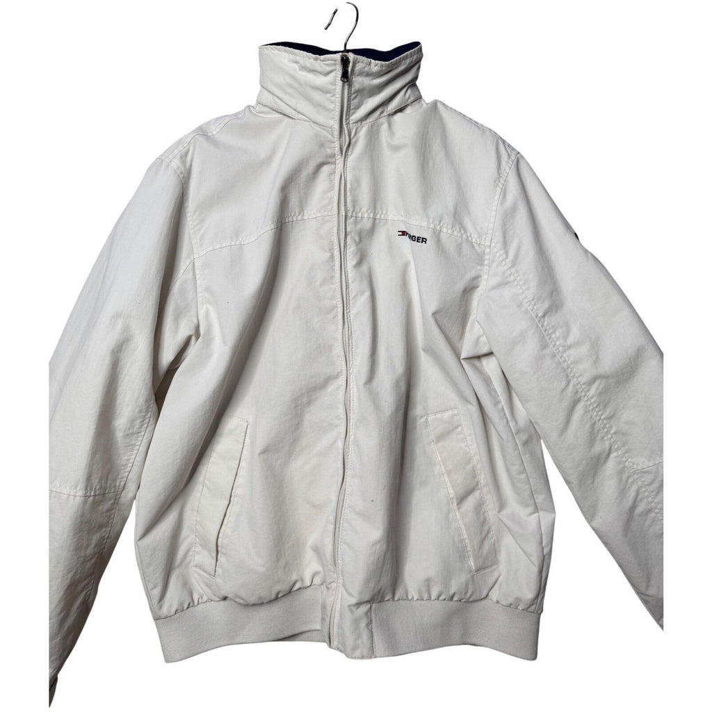 Tommy Hilfiger White Full Zip Jacket Men's L/G Hooded Windbreaker Vintage
