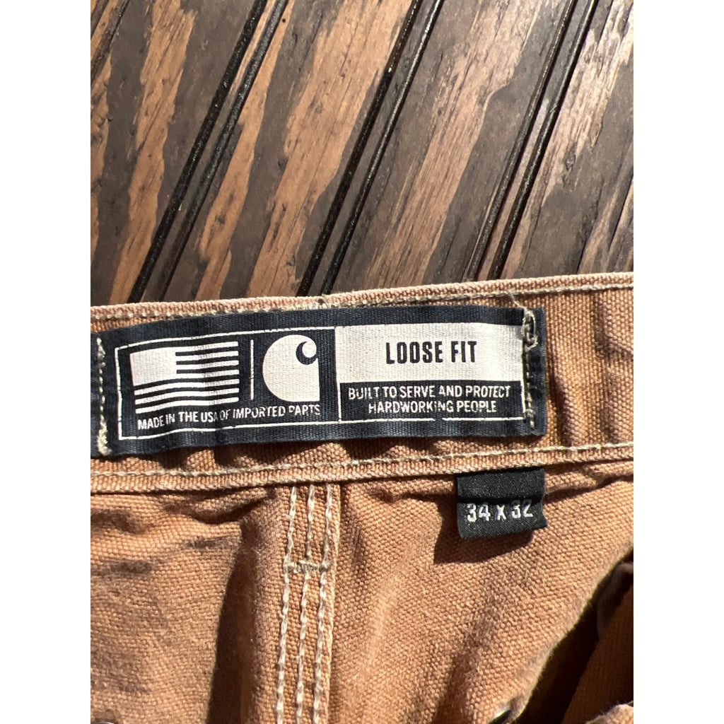 Carhartt B01 Loose Fit Double Front Work Dungaree Pants Brown Mens 34x32 USA