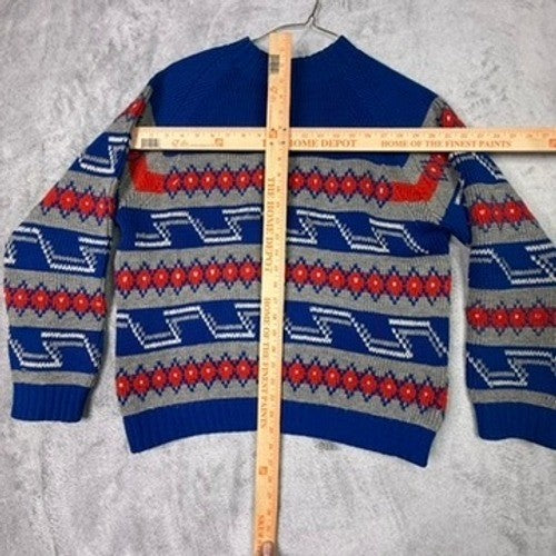Simpson's Made in Italy Blue Grey Red Geometric Knit Sweater XL