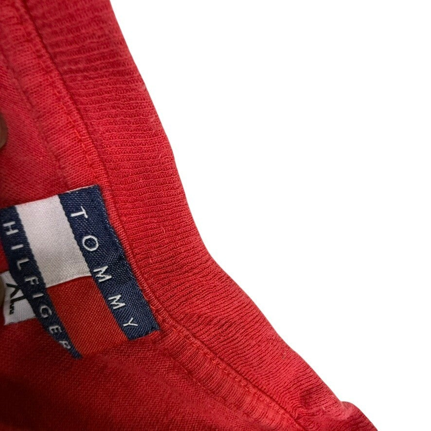 Vintage Tommy Hilfiger Red Graphic T Shirt Embroidered Logo Size XL