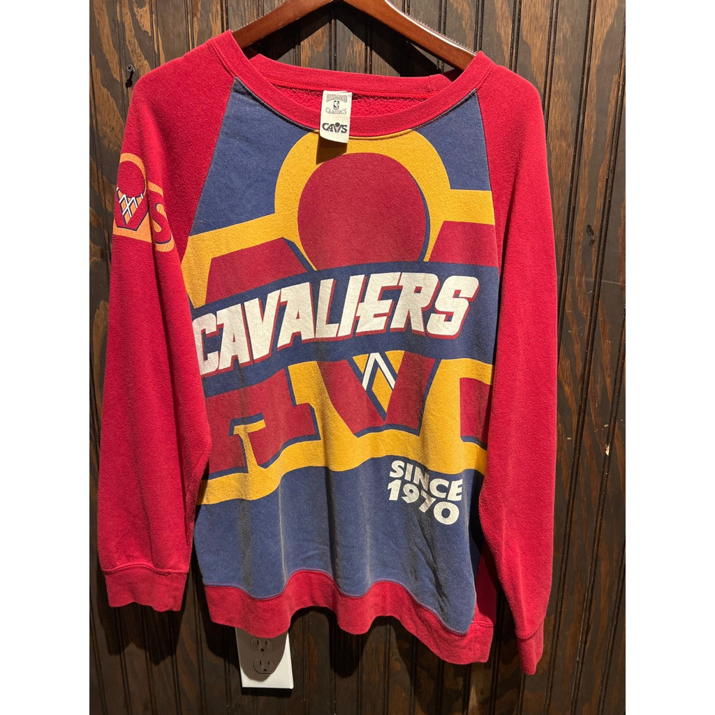 Vintage Hardwood Classics Cleveland Cavaliers NBA Raglan Sweatshirt Red Blue L