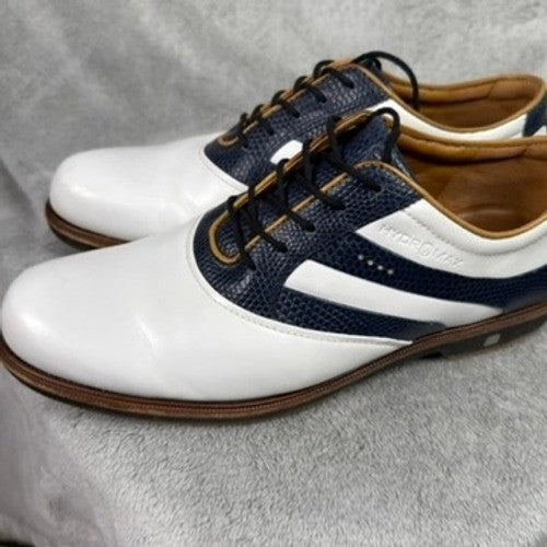 ECCO Men's Golf Shoes White Navy Leather Spikes Size 41 HYDROMAX