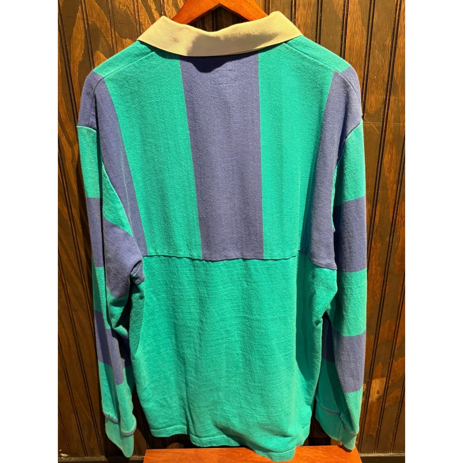 Supreme Playboy Rugby Shirt Mens XL Teal Purple Striped Long Sleeve Polo Cotton