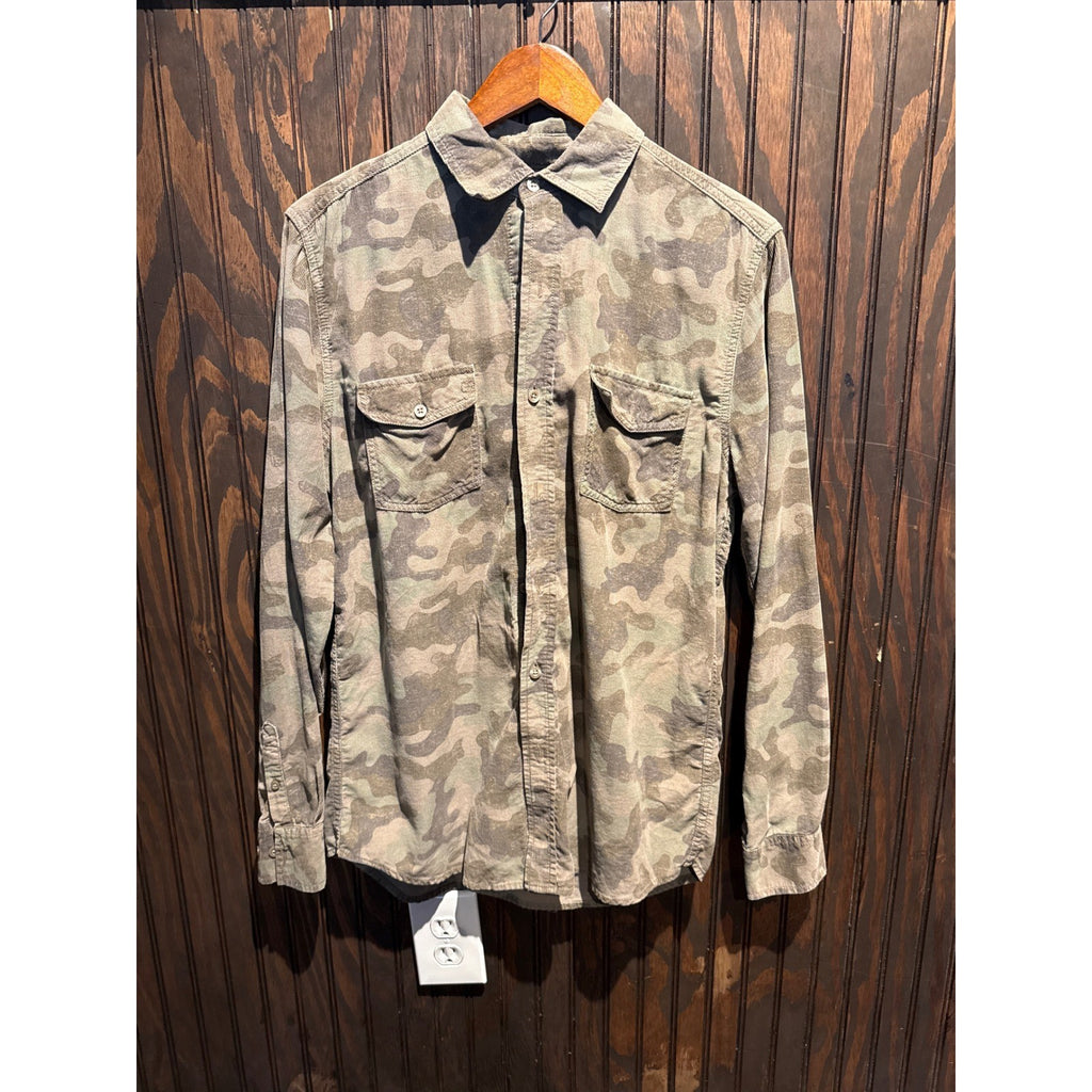 Abercrombie & Fitch Mens Camo Corduroy Button Down Shirt Green Camouflage Large