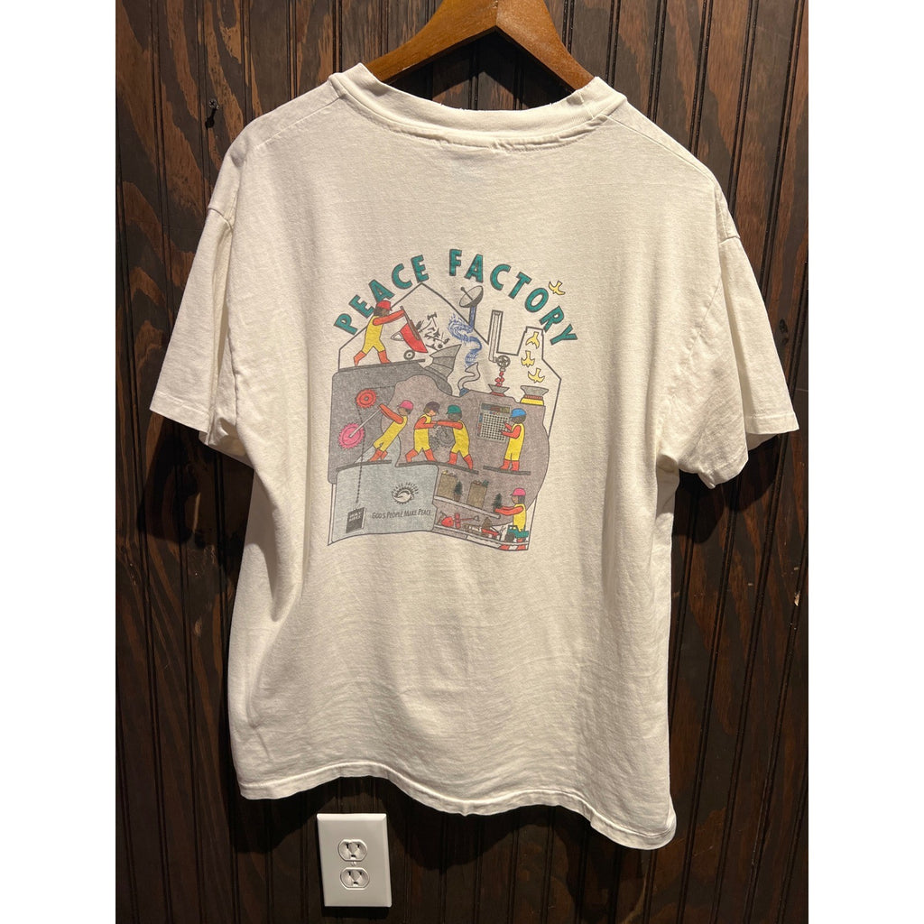 Vintage Peace Factory Gods People Make Peace Graphic T-Shirt Cream XL 22x27