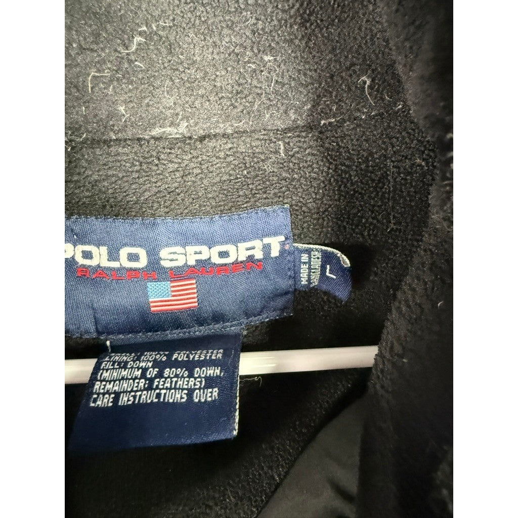 Vintage 90s Polo Sport Ralph Lauren Down Puffer Jacket Black Distressed Large