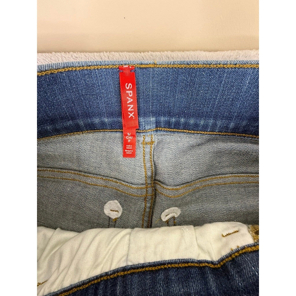 Spanx Flare Jean High Rise Pull On Medium Wash Blue Denim Pants Size Small S