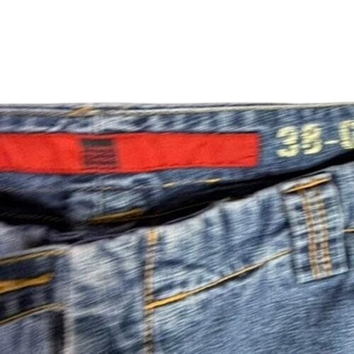 Girbaud Jeans Mens 38x30 Relaxed Fit Carpenter Cargo Denim Pants Yellow Logo