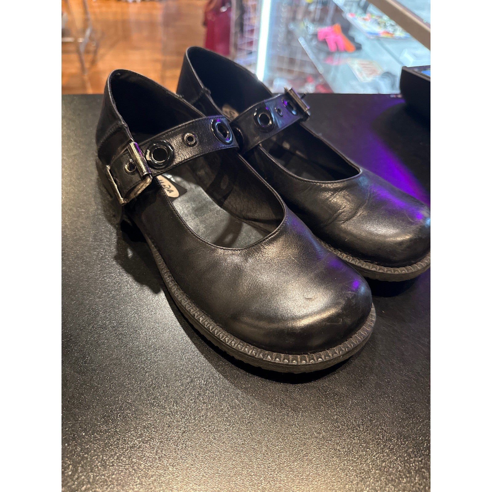 Sport Moda Black Leather Grommet Strap Mary Jane Shoes EU 38 Yugoslavia Vintage