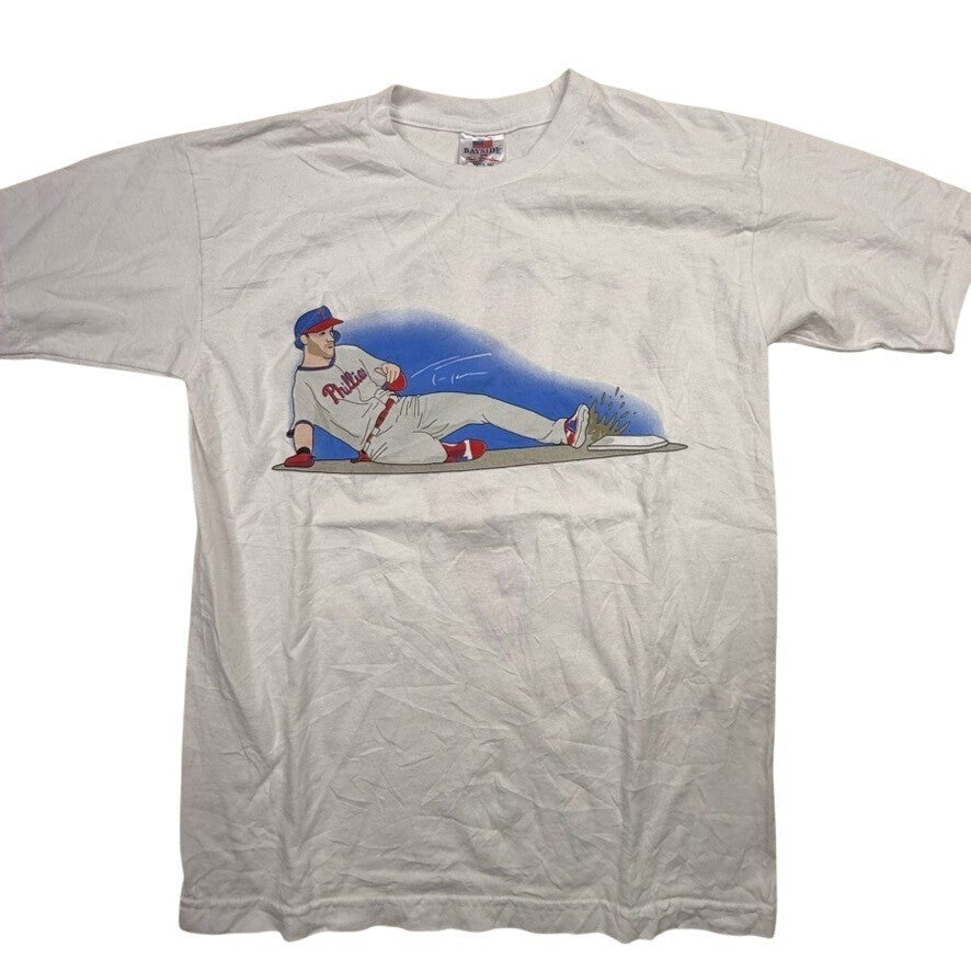 Bayside Phillies Baseball Player Graphic T Shirt Sm White 100% Preshrunk Cotton