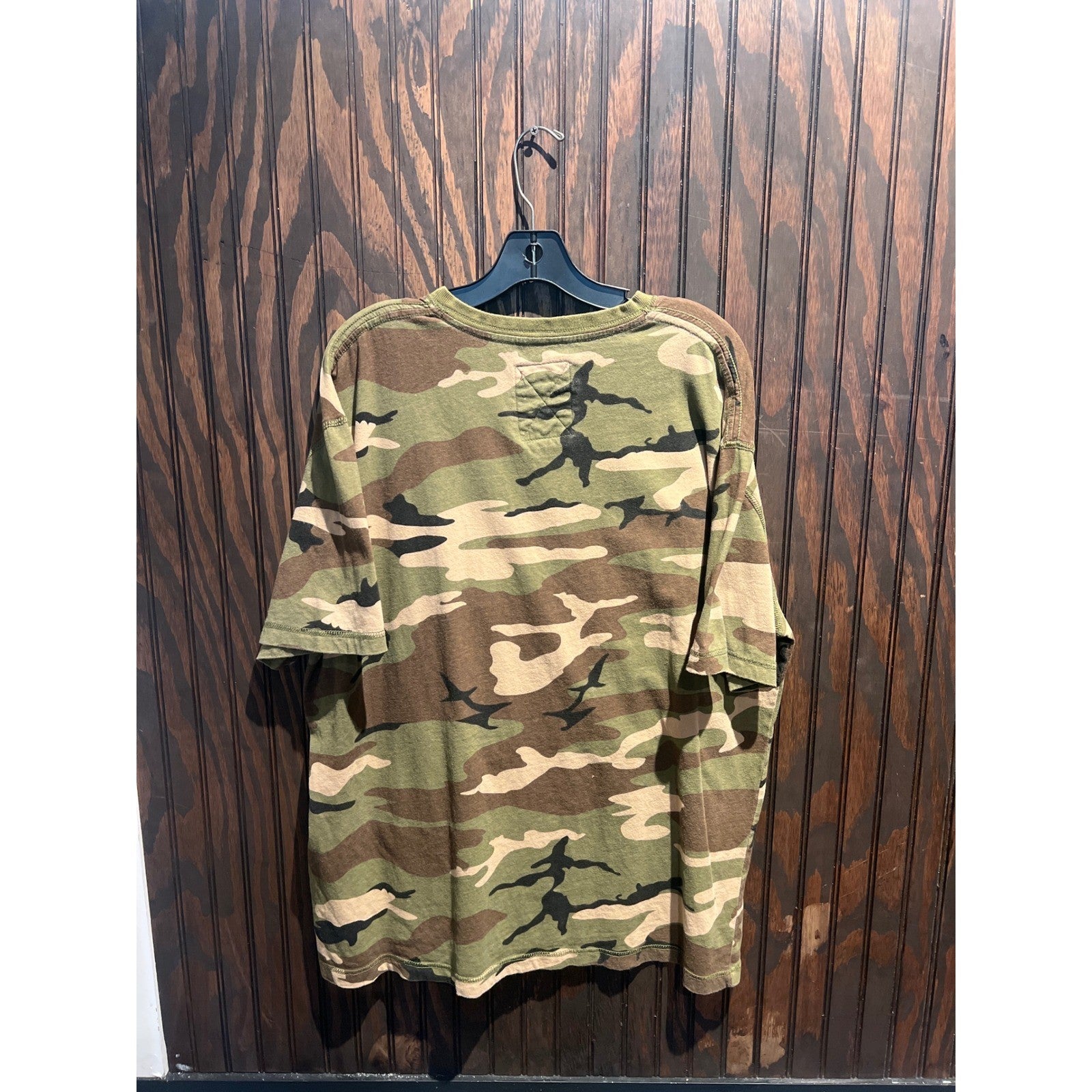 USA Rugby Intl League Camo V-Neck T-Shirt Mens Green Embroidered Patch XL 29x24