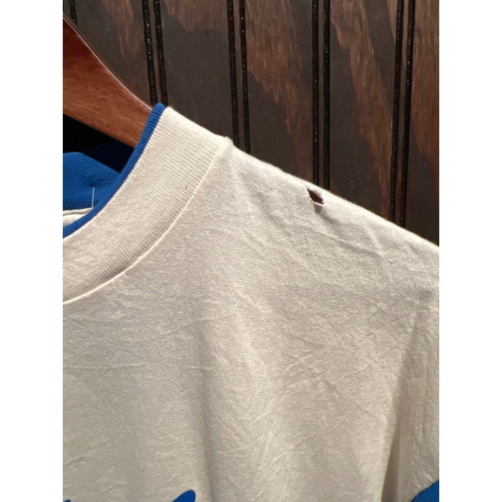 Vintage Short Line Est 1922 Graphic T-Shirt Cream Blue Single Stitch Large
