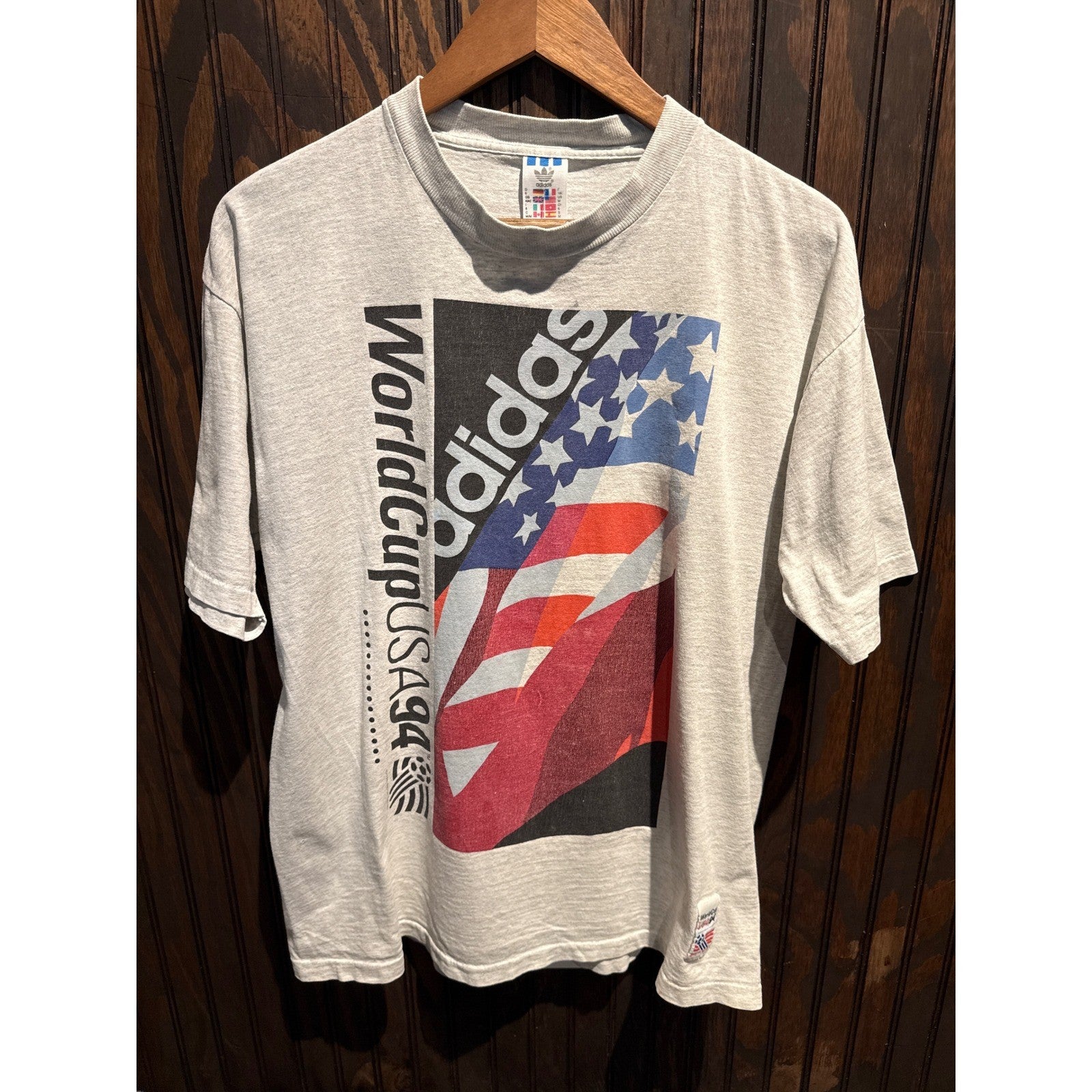 Vintage Adidas World Cup USA 94 T-Shirt Heather Grey Graphic Single Stitch XL