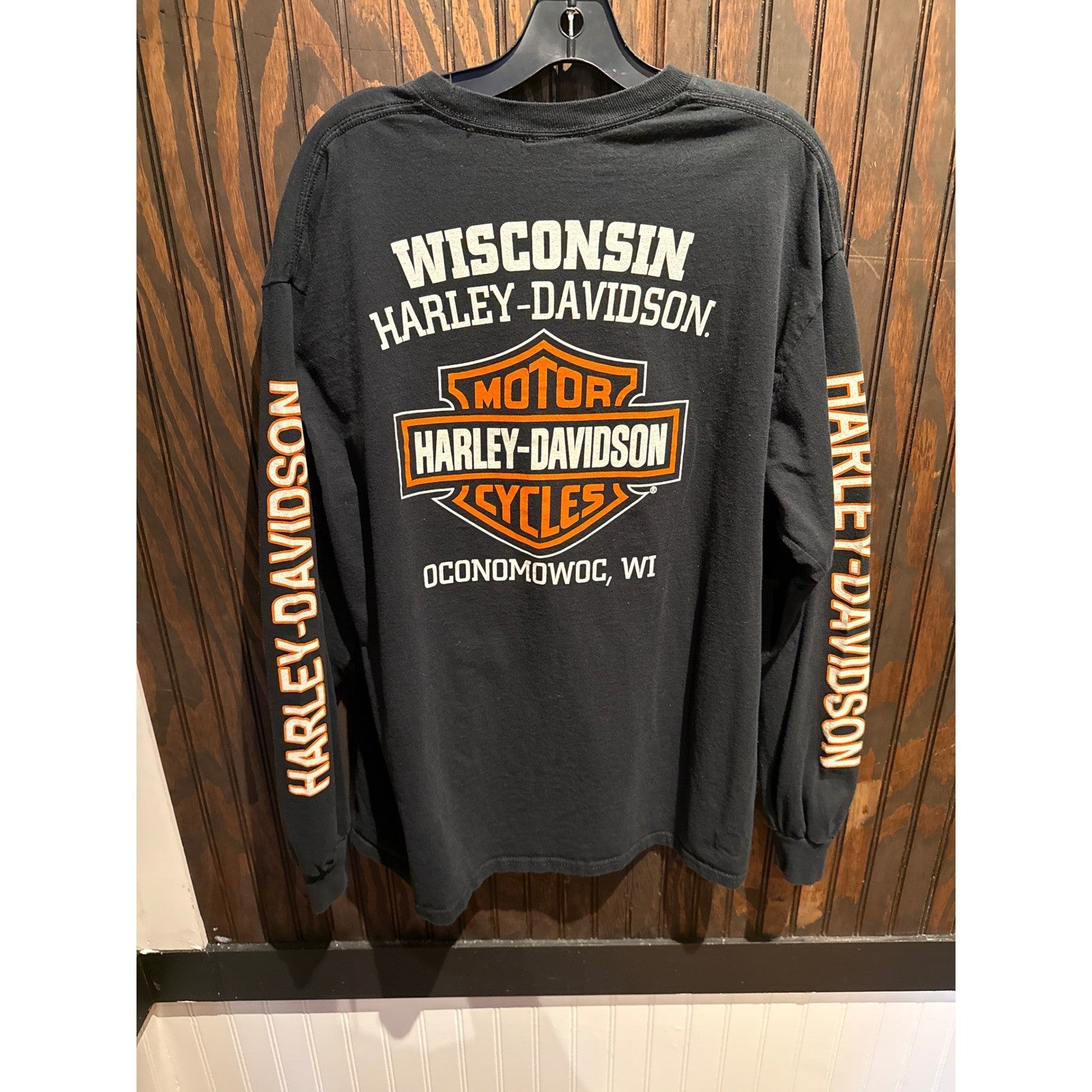 Harley-Davidson Mens Long Sleeve Graphic T-Shirt Black Orange Logo XL 23x31