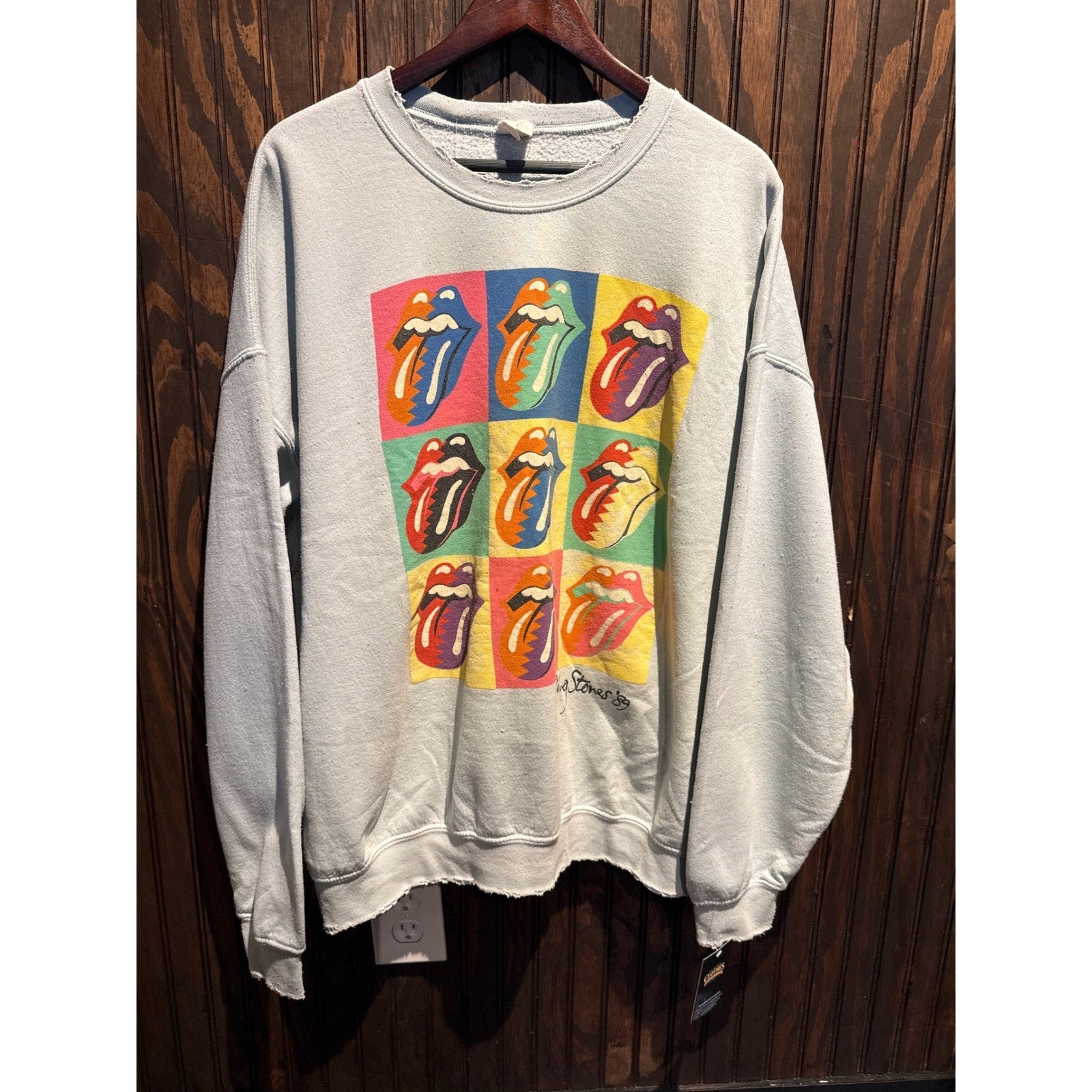 Vintage 1989 Rolling Stones Steel Wheels Tour Sweatshirt Gray Pop Art Tongue L