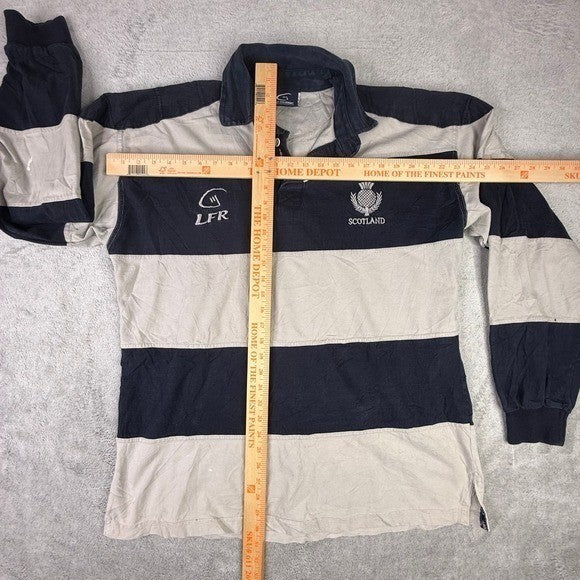 Live For Rugby Scotland Jersey Mens Medium Navy Blue Gray Striped Long Sleeve